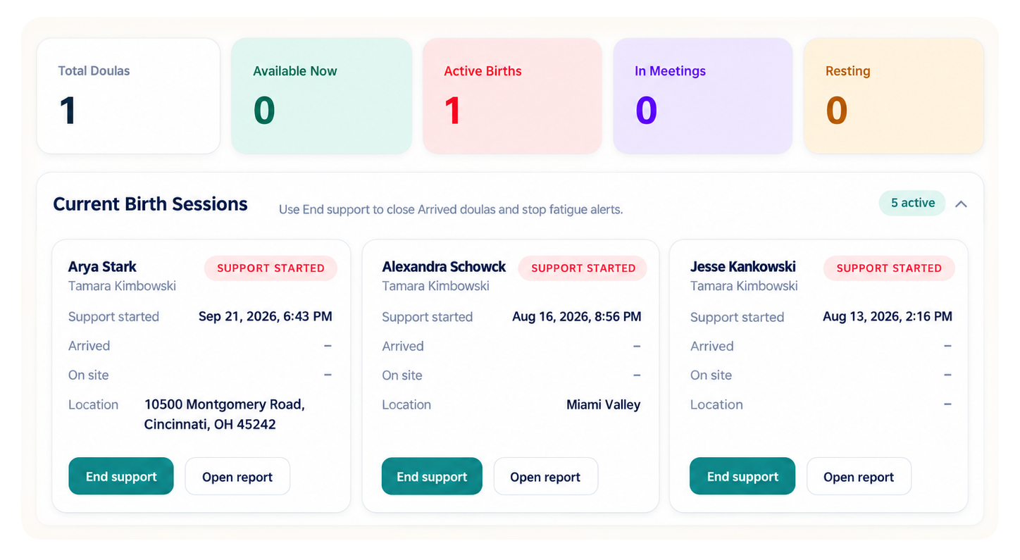 BirthFlow Command Center dashboard