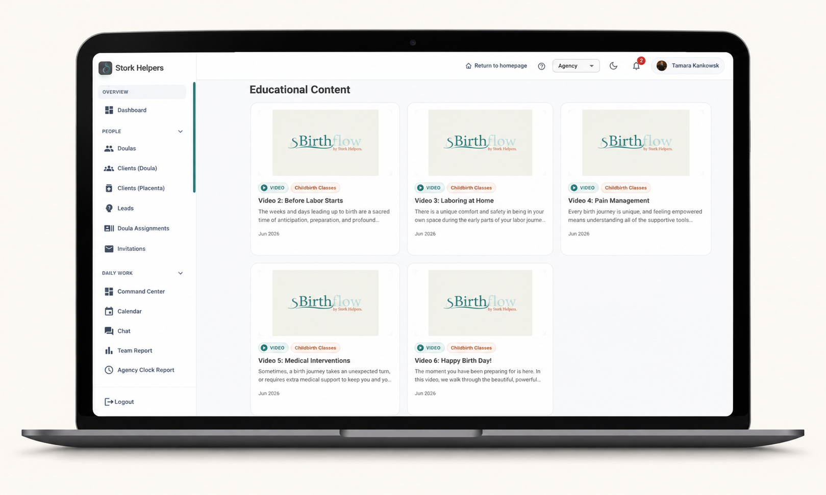 BirthFlow Education Portal screen