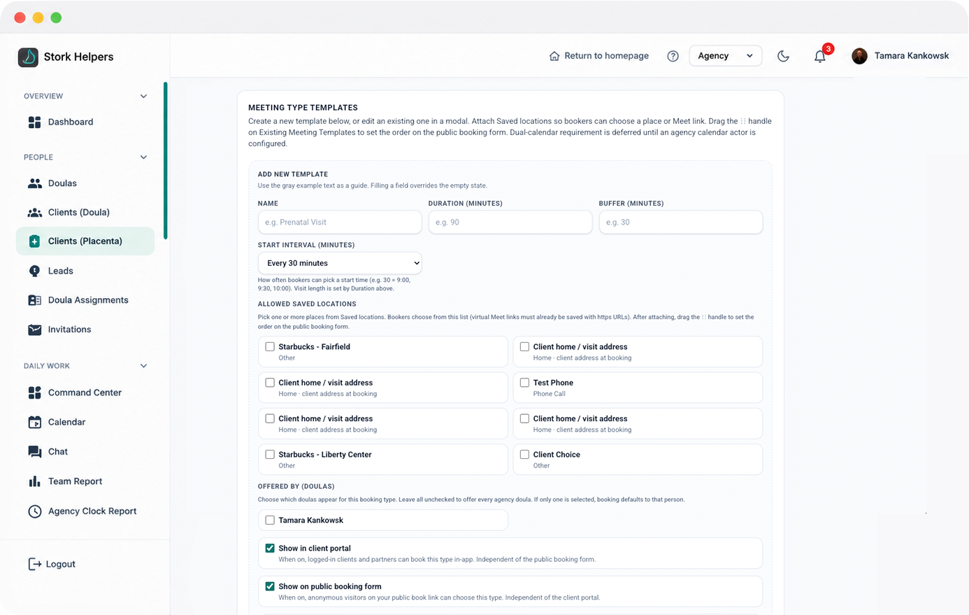 BirthFlow meeting type templates