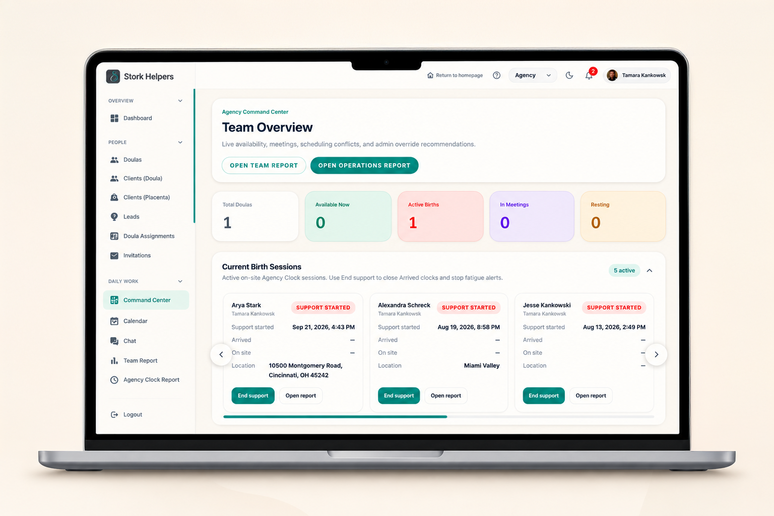 BirthFlow agency team dashboard