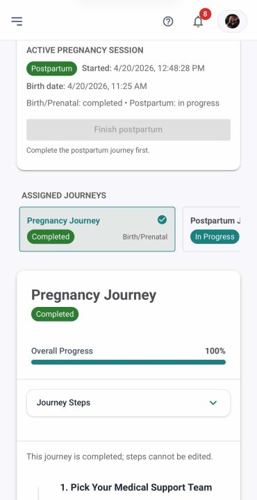 image of the Birthflow app displaying the planning hub feature